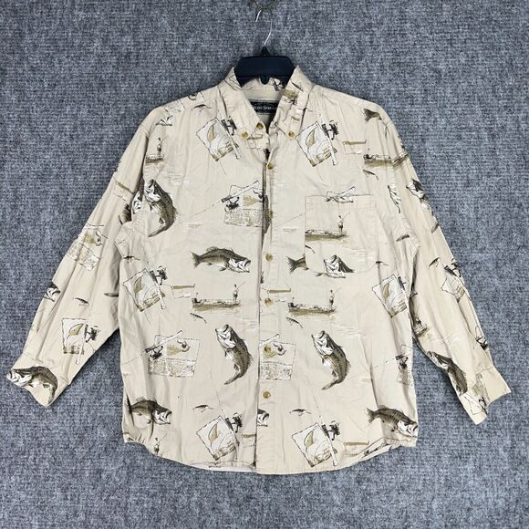 Field Stream Shirt Mens Large‎ Largemouth Bass Fishing Button-Up Long-Sleeve - Picture 1 of 11